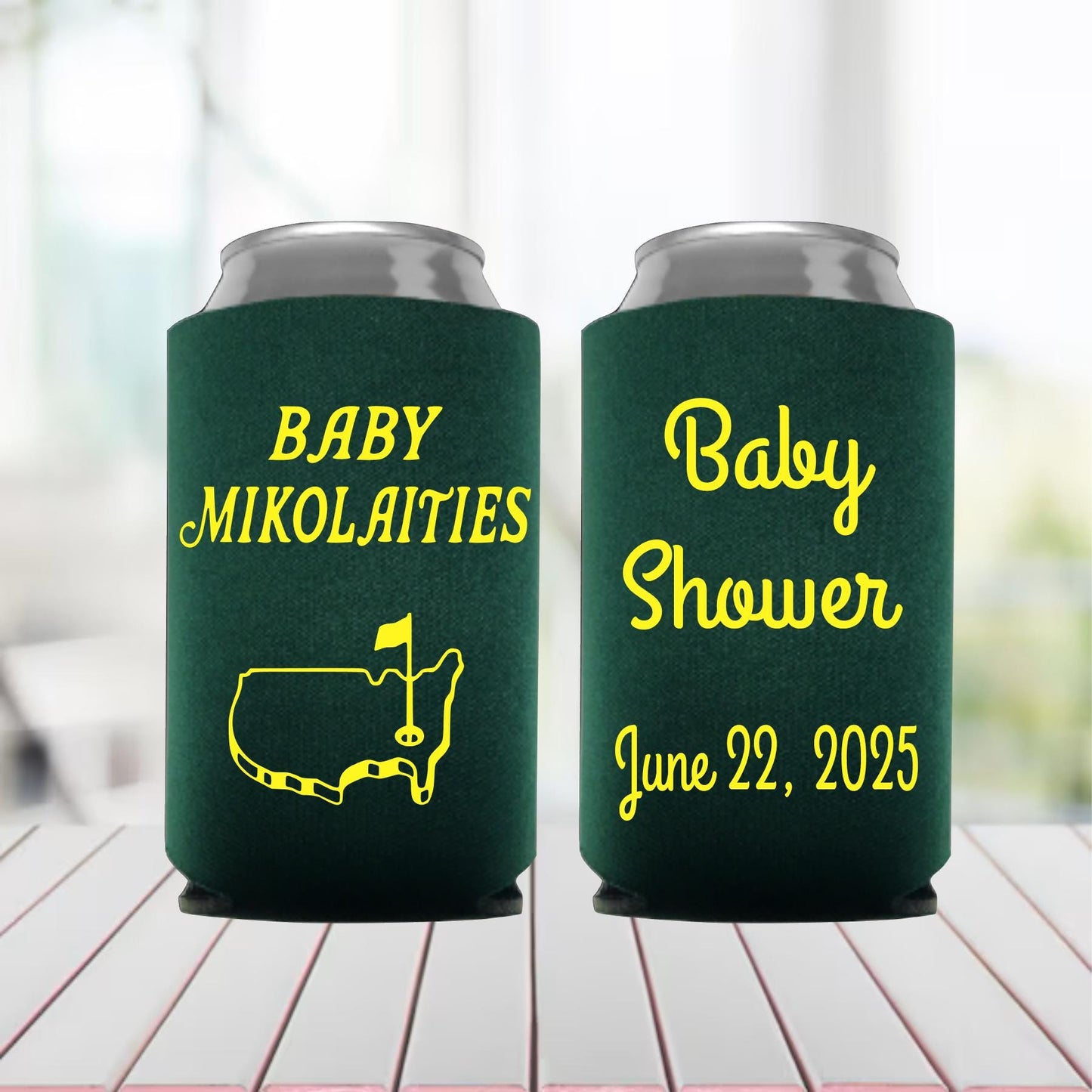 Personalized Golf Baby Shower Can Coolers: Masters Theme Party Favors