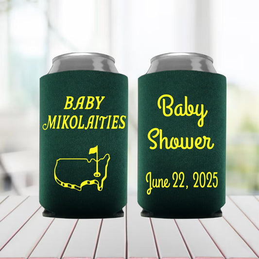 Personalized Golf Baby Shower Can Coolers: Masters Theme Party Favors