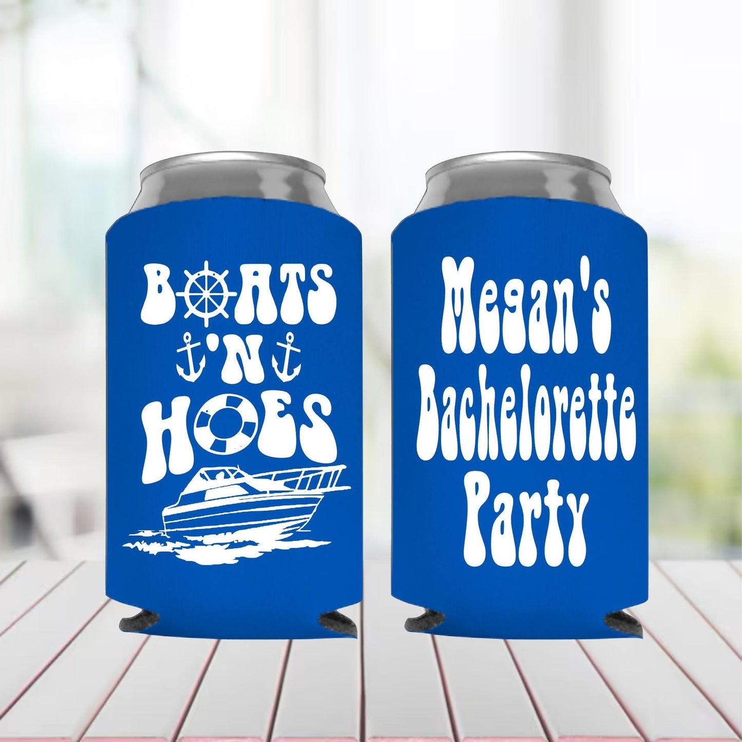 Retro Boats N Hoes Can Cooler: Personalized Nautical Party Favor