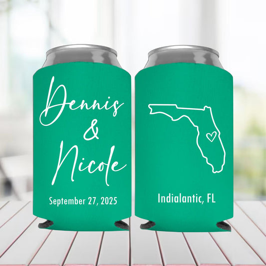 Personalized State Outline Can Cooler: Wedding Favor Beer Hugger