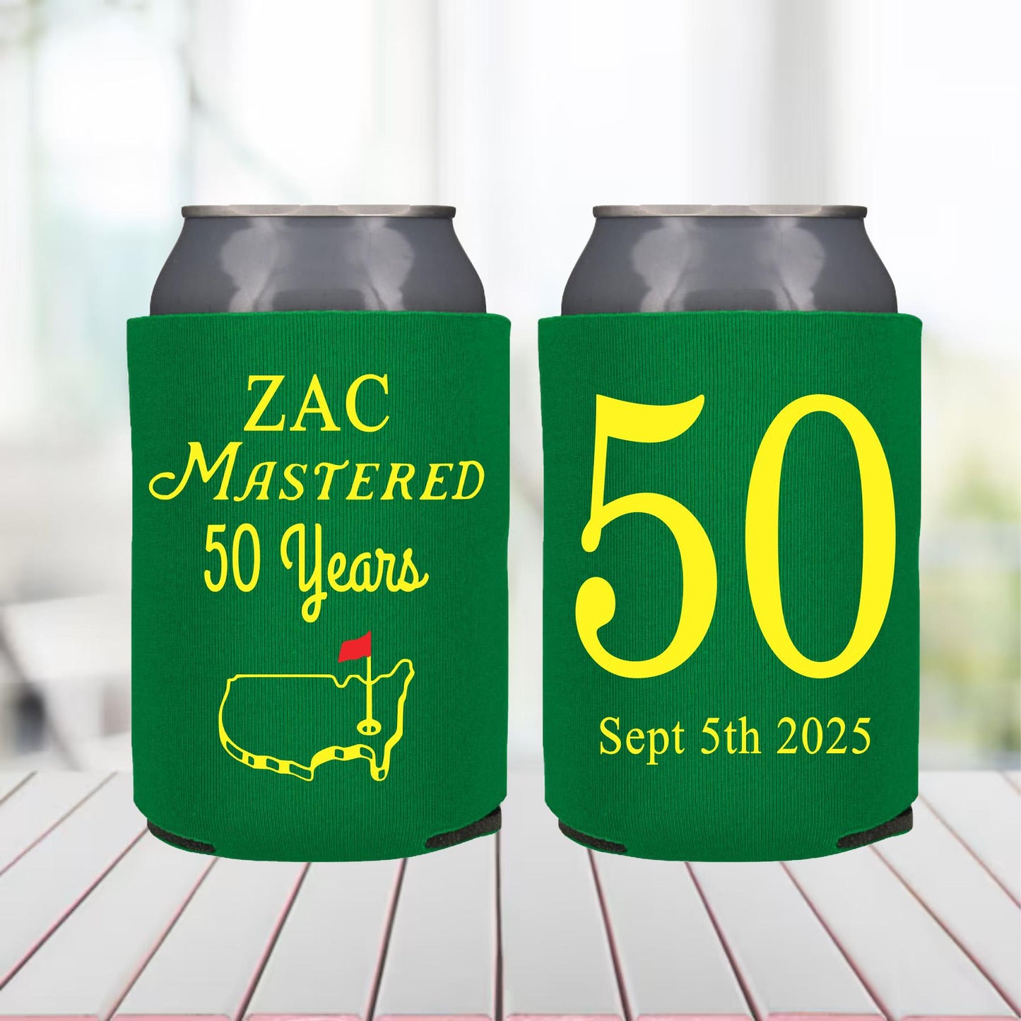 Personalized 50th Birthday Golf Party Can Cooler Favor