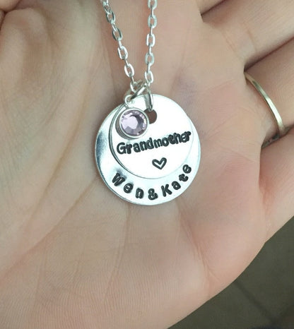 Grandma Necklace Grandchild Necklace Personalized Necklace Personalized Jewelry Handstamped Necklace
