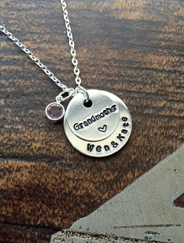 Grandma Necklace Grandchild Necklace Personalized Necklace Personalized Jewelry Handstamped Necklace