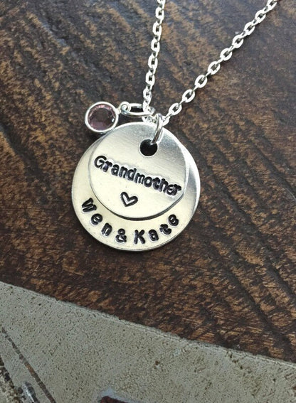 Grandma Necklace Grandchild Necklace Personalized Necklace Personalized Jewelry Handstamped Necklace