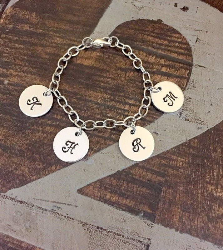Mother Charm Bracelet Grandma Charm Bracelet Grandchildren Initial Bracelet Handstamped Bracelet Personalized Bracelet Handstamped Jewelry
