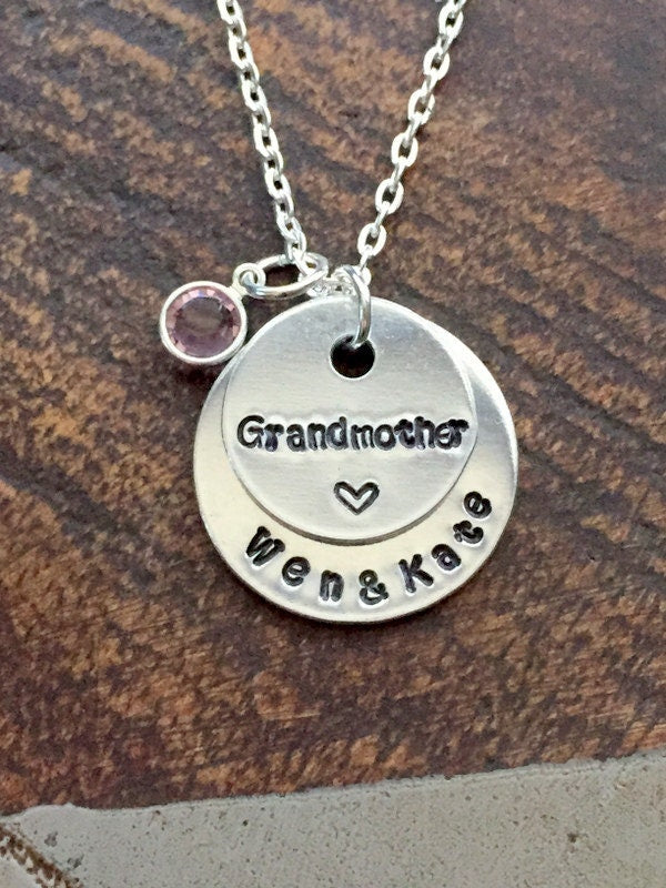 Grandma Necklace Grandchild Necklace Personalized Necklace Personalized Jewelry Handstamped Necklace