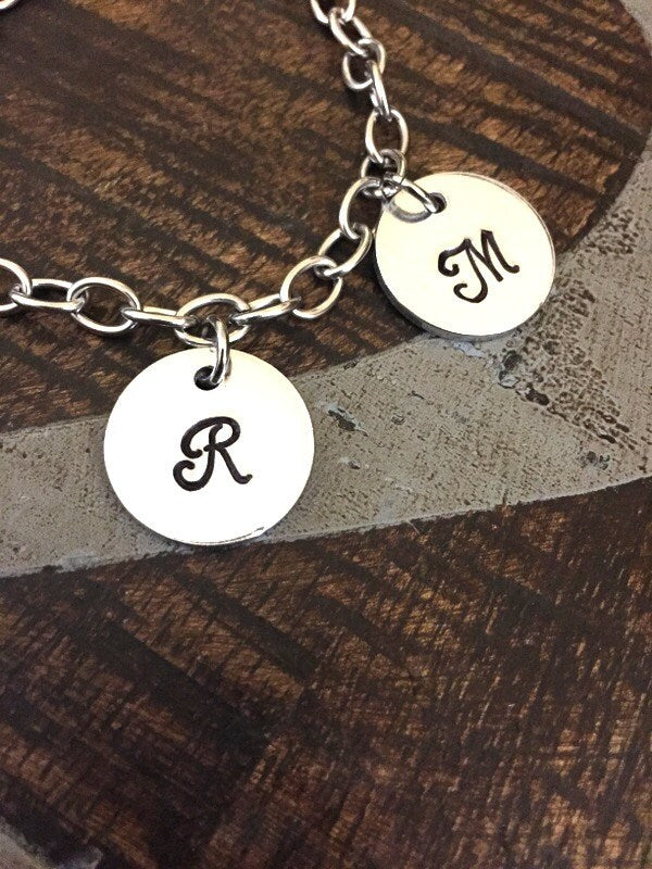 Mother Charm Bracelet Grandma Charm Bracelet Grandchildren Initial Bracelet Handstamped Bracelet Personalized Bracelet Handstamped Jewelry