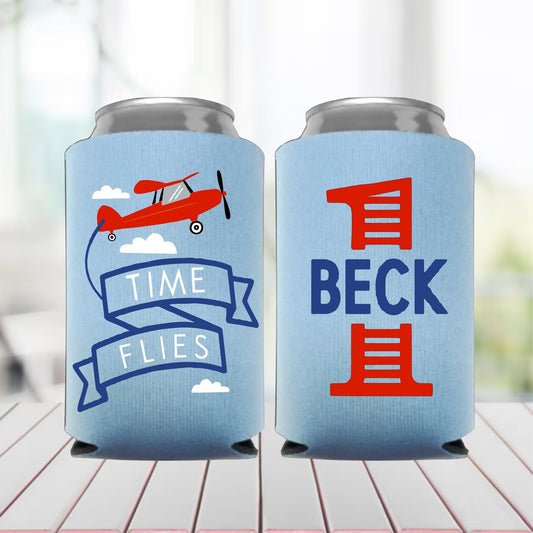 Vintage Airplane Birthday Favor: Personalized Kids' Party Can Cooler