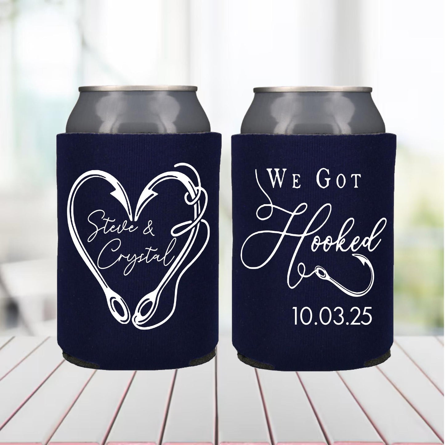 We Got Hooked Can Coolers: Fishing Wedding Favors, Beach Party Beer Holders