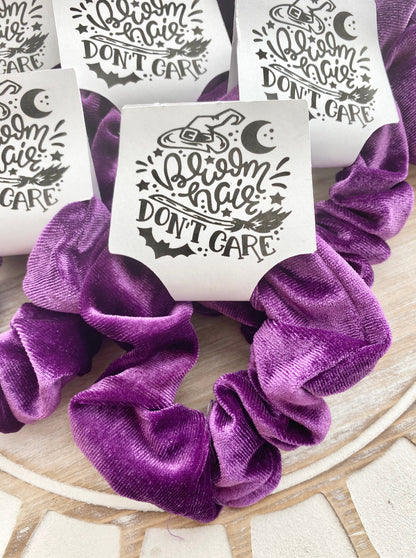 Halloween Scrunchie- Broom Hair Don't Care Favor- Purple Halloween Scrunchy- Trick or Treat Favors, Girls Halloween Party, Witches Party