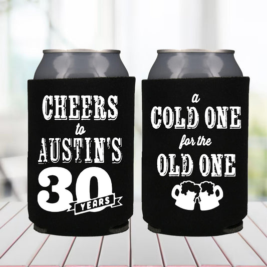 Personalized 30th Birthday Can Coolers: "A Cold One" Party Favors
