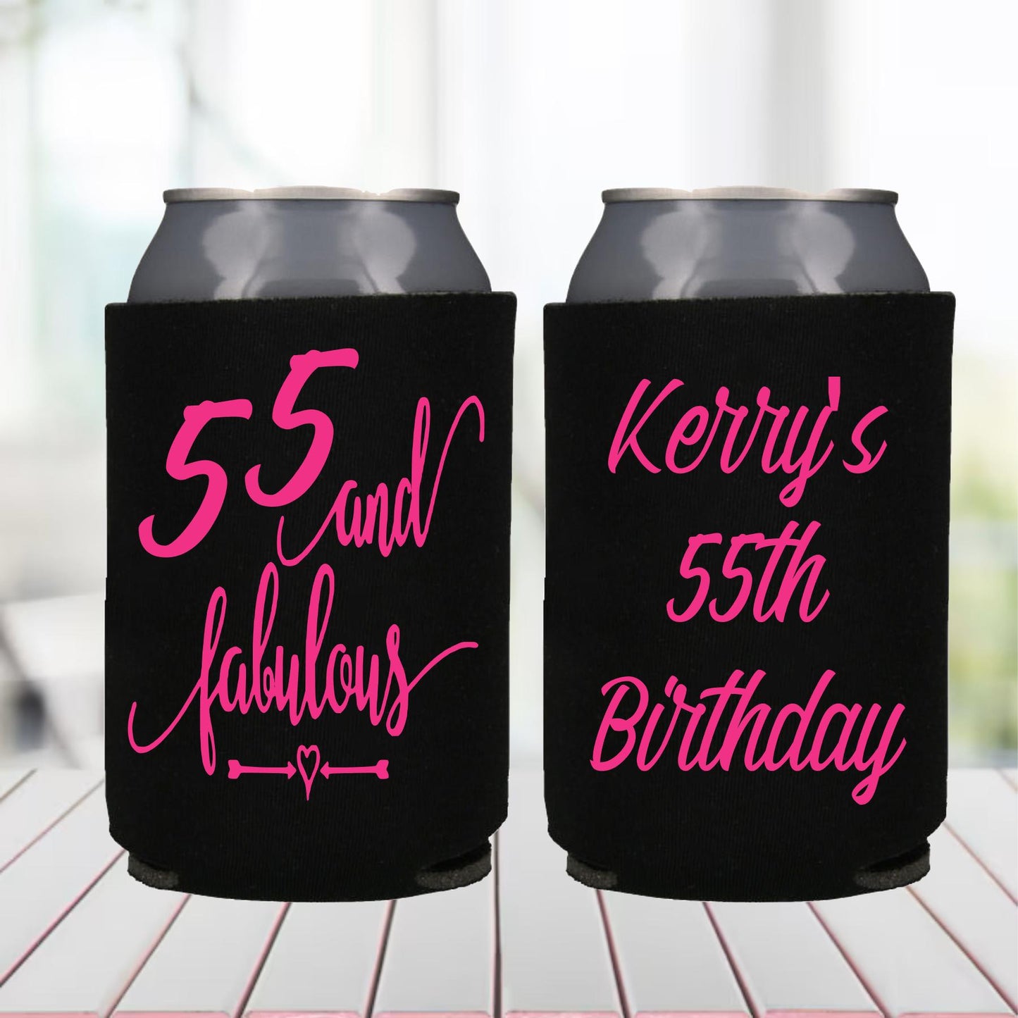 55th Birthday Can Coolers: Cheers to 55 Years, Personalized Party Favors
