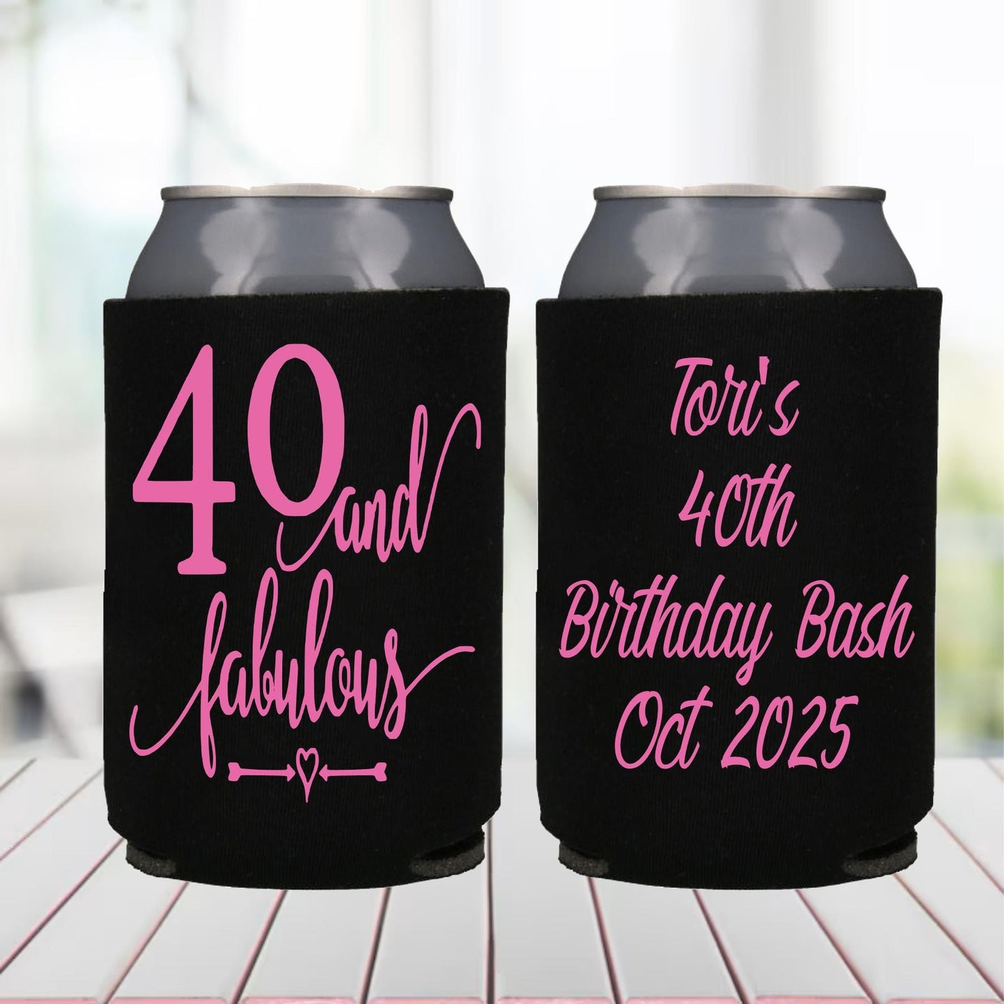 Personalized 40th Birthday Can Coolers: Cheers to 40 Years Party Favors