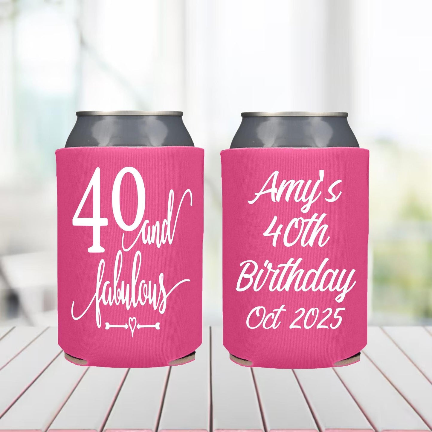 Personalized 40th Birthday Can Coolers: Cheers to 40 Years Party Favors