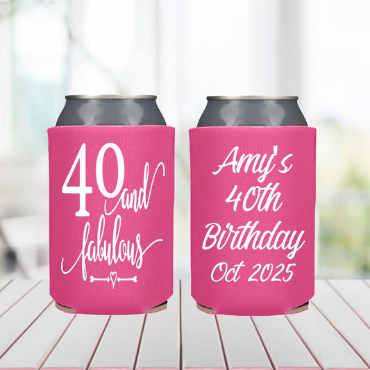Personalized 40th Birthday Can Coolers: Cheers to 40 Years Party Favors