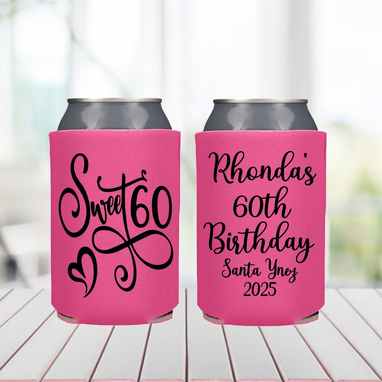 Personalized 60th Birthday Can Coolers: Cheers to 60 Years Party Favors