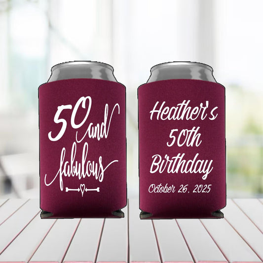 50th Birthday Can Coolers: Personalized Party Favors