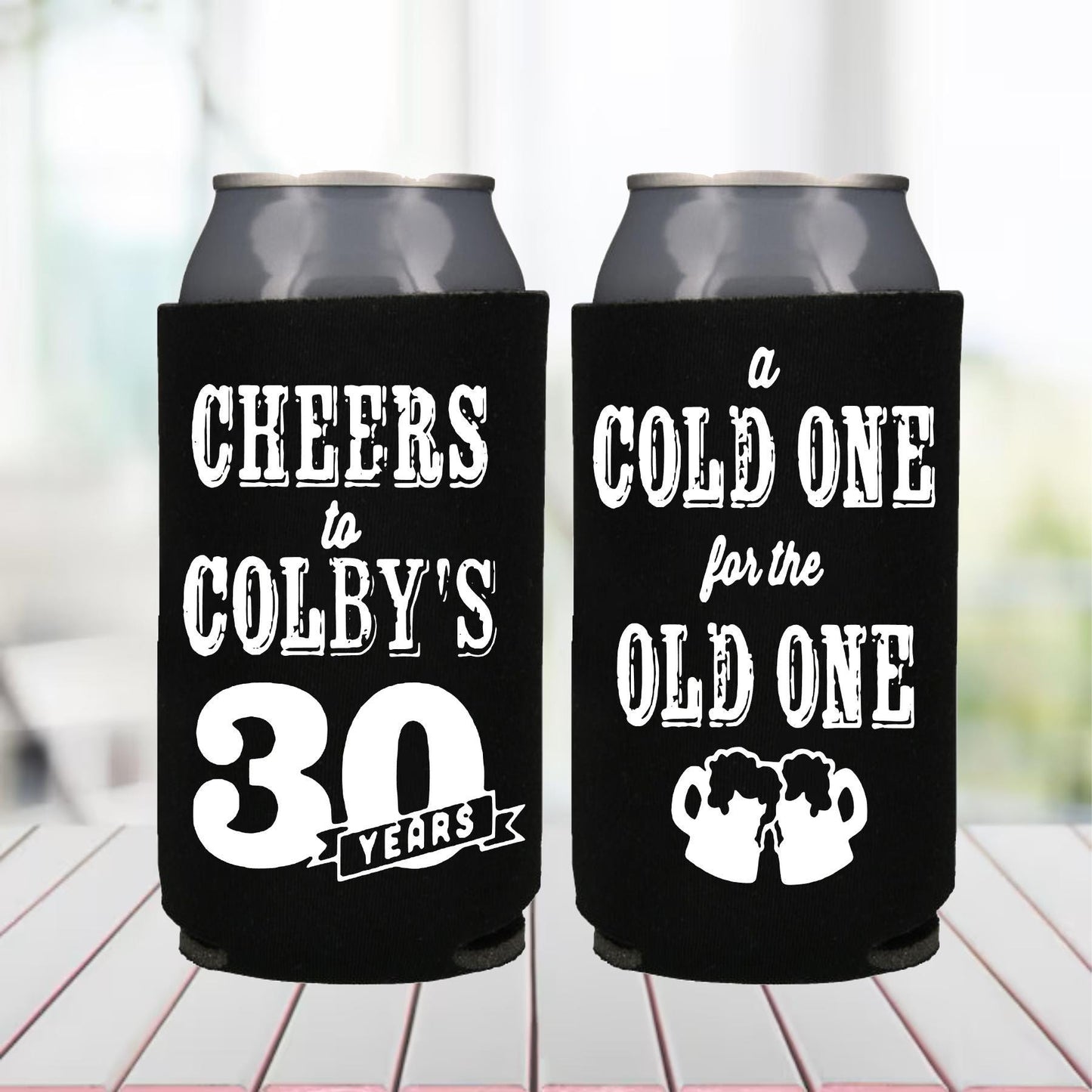 Personalized 30th Birthday Can Coolers: "A Cold One" Party Favors