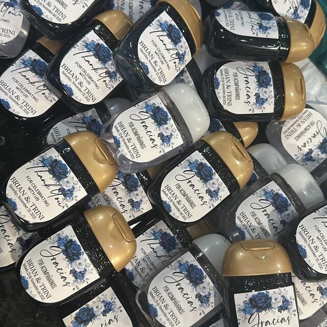 Flower Hand Sanitizer Labels Printed: Custom Wedding Hand Sanitizer Labels | Personalized Mini Favor Stickers | Printed Party Labels |