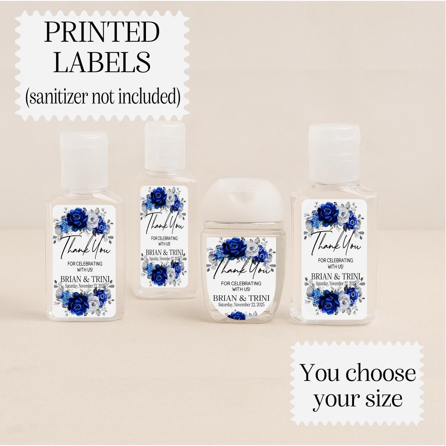 Flower Hand Sanitizer Labels Printed: Custom Wedding Hand Sanitizer Labels | Personalized Mini Favor Stickers | Printed Party Labels |