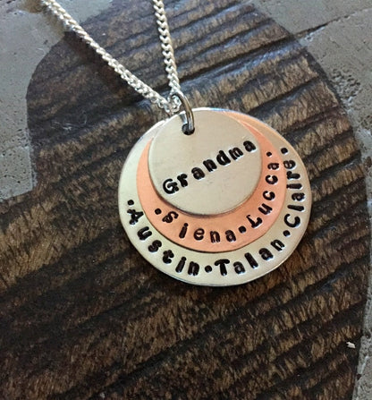 Grandma Necklace Mom Necklace Handstamped Mother Necklace Copper Jewelry Wife Necklace Gift for Wife Gift for Mom Mothers Day Gift