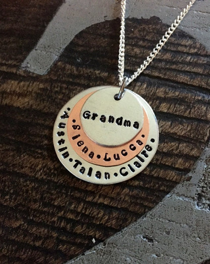 Grandma Necklace Mom Necklace Handstamped Mother Necklace Copper Jewelry Wife Necklace Gift for Wife Gift for Mom Mothers Day Gift