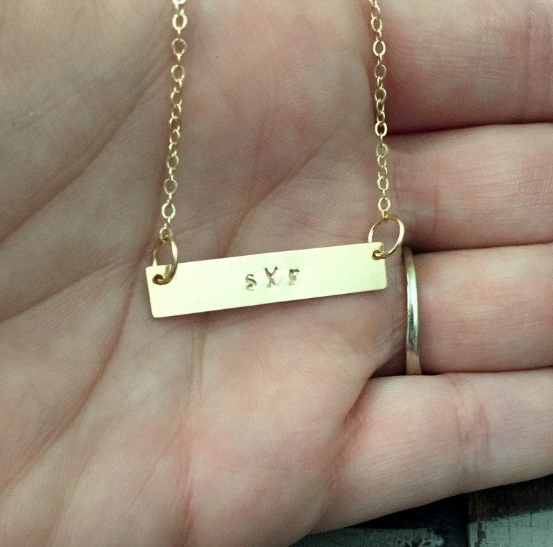 Gold Bar Necklace Initial Jewelry Gold Necklace Handstamped Jewelry Handstamped Necklace Name Necklace Hammered Necklace