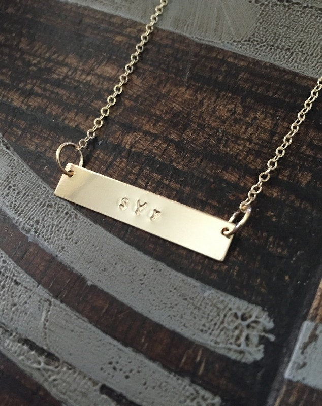 Gold Bar Necklace Initial Jewelry Gold Necklace Handstamped Jewelry Handstamped Necklace Name Necklace Hammered Necklace