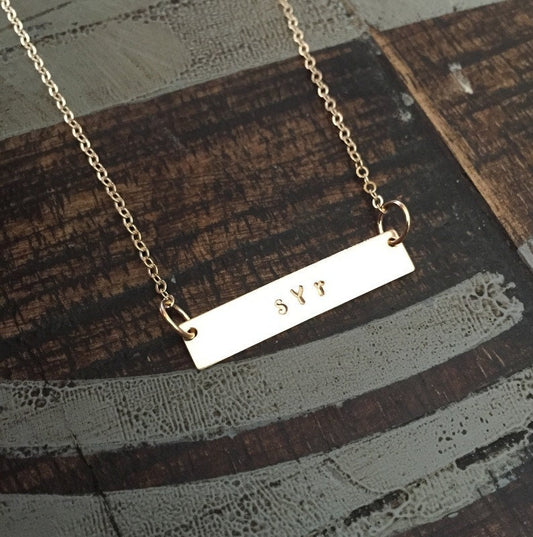 Gold Bar Necklace Initial Jewelry Gold Necklace Handstamped Jewelry Handstamped Necklace Name Necklace Hammered Necklace