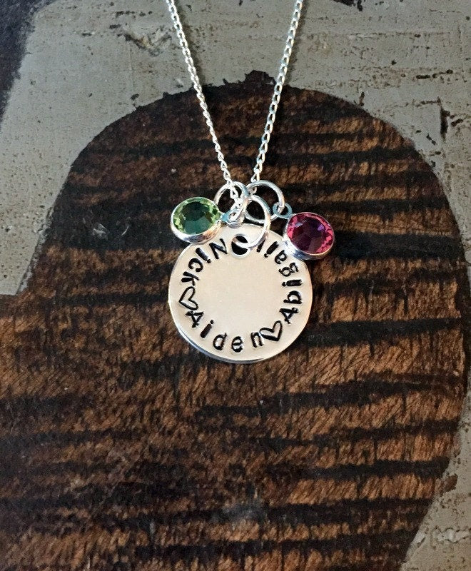 Sterling Silver Handstamped Necklace Mom Necklace Personalized Name Necklace Gift for Mom Birthstone Jewelry Sterling Silver Name Jewelry