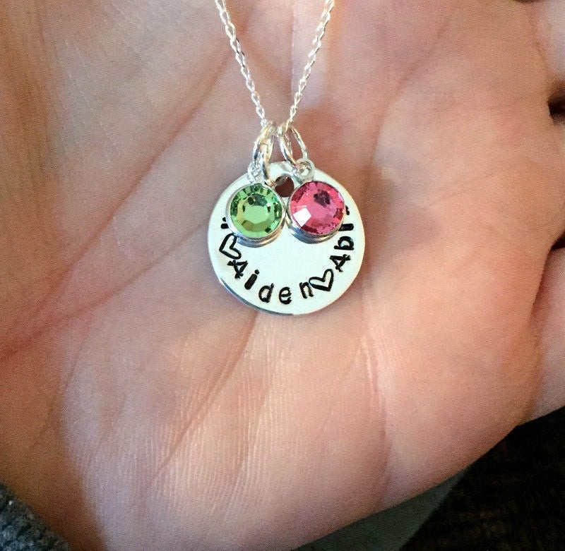 Sterling Silver Handstamped Necklace Mom Necklace Personalized Name Necklace Gift for Mom Birthstone Jewelry Sterling Silver Name Jewelry