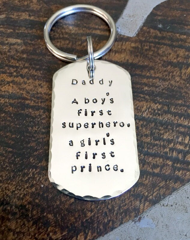 Dad Keychain Daddy Keychain Handstamped Keychain Personalized Keychain Dogtag Keychain Dad Quote Keychain