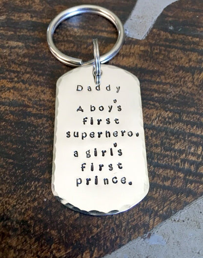 Dad Keychain Daddy Keychain Handstamped Keychain Personalized Keychain Dogtag Keychain Dad Quote Keychain