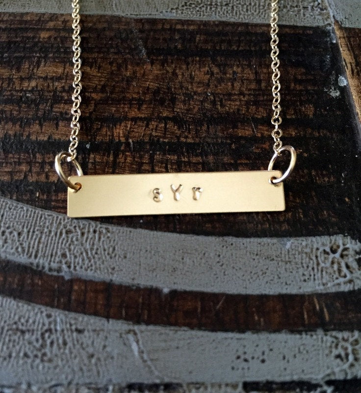 Gold Bar Necklace Initial Jewelry Gold Necklace Handstamped Jewelry Handstamped Necklace Name Necklace Hammered Necklace