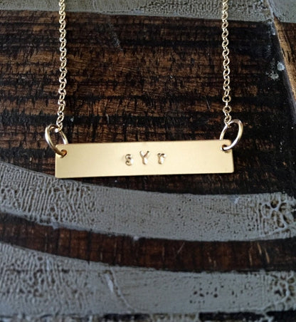 Gold Bar Necklace Initial Jewelry Gold Necklace Handstamped Jewelry Handstamped Necklace Name Necklace Hammered Necklace