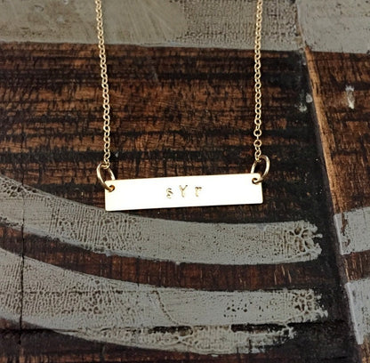 Gold Bar Necklace Initial Jewelry Gold Necklace Handstamped Jewelry Handstamped Necklace Name Necklace Hammered Necklace