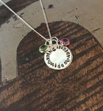 Sterling Silver Handstamped Necklace Mom Necklace Personalized Name Necklace Gift for Mom Birthstone Jewelry Sterling Silver Name Jewelry