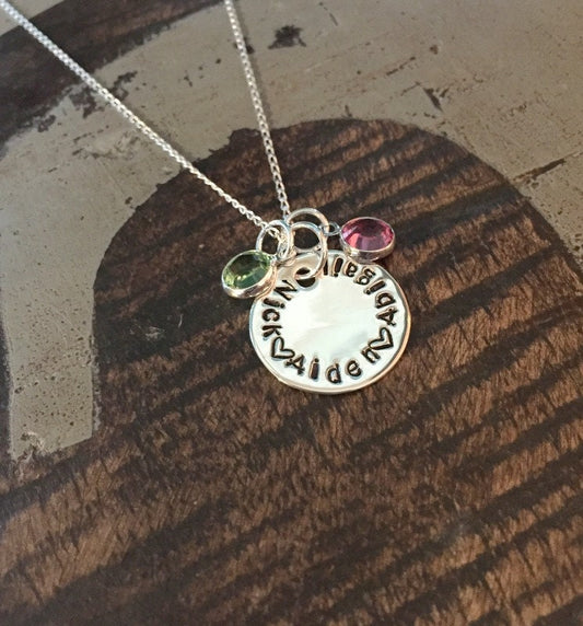Sterling Silver Handstamped Necklace Mom Necklace Personalized Name Necklace Gift for Mom Birthstone Jewelry Sterling Silver Name Jewelry