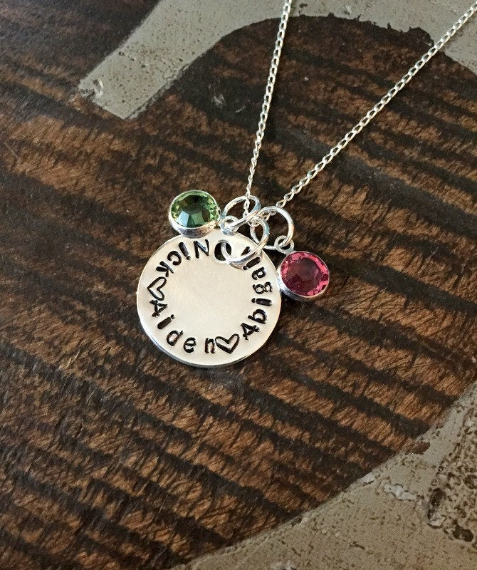 Sterling Silver Handstamped Necklace Mom Necklace Personalized Name Necklace Gift for Mom Birthstone Jewelry Sterling Silver Name Jewelry