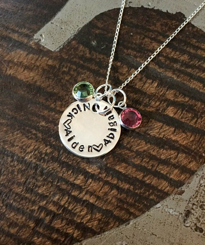 Sterling Silver Handstamped Necklace Mom Necklace Personalized Name Necklace Gift for Mom Birthstone Jewelry Sterling Silver Name Jewelry