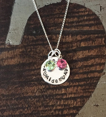 Sterling Silver Handstamped Necklace Mom Necklace Personalized Name Necklace Gift for Mom Birthstone Jewelry Sterling Silver Name Jewelry