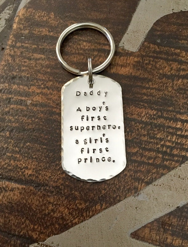 Dad Keychain Daddy Keychain Handstamped Keychain Personalized Keychain Dogtag Keychain Dad Quote Keychain