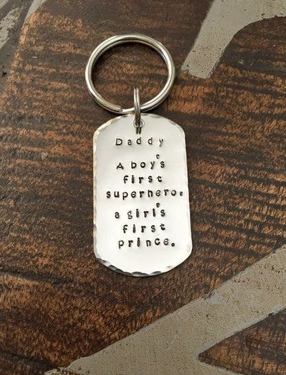 Dad Keychain Daddy Keychain Handstamped Keychain Personalized Keychain Dogtag Keychain Dad Quote Keychain