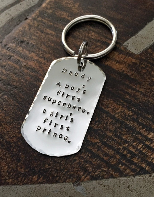Dad Keychain Daddy Keychain Handstamped Keychain Personalized Keychain Dogtag Keychain Dad Quote Keychain