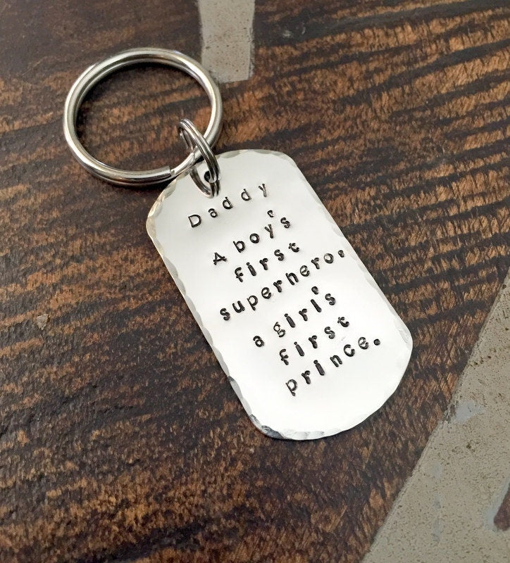 Dad Keychain Daddy Keychain Handstamped Keychain Personalized Keychain Dogtag Keychain Dad Quote Keychain