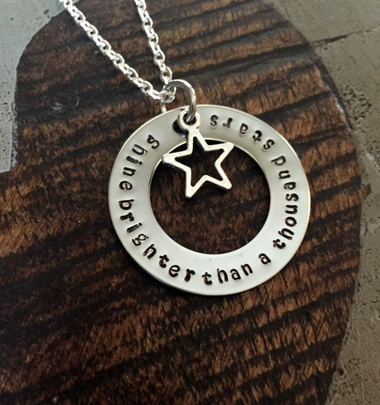 Shine Bright Necklace Handstamped Necklace Star Necklace Washer Necklace Star Jewelry Inspirational Necklace Quote Necklace