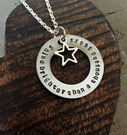 Shine Bright Necklace Handstamped Necklace Star Necklace Washer Necklace Star Jewelry Inspirational Necklace Quote Necklace