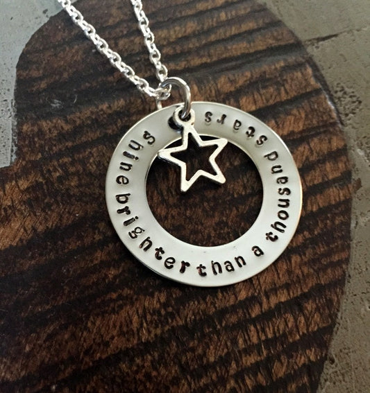 Shine Bright Necklace Handstamped Necklace Star Necklace Washer Necklace Star Jewelry Inspirational Necklace Quote Necklace