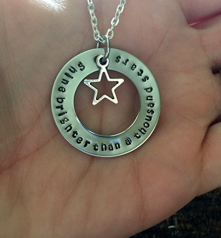 Shine Bright Necklace Handstamped Necklace Star Necklace Washer Necklace Star Jewelry Inspirational Necklace Quote Necklace
