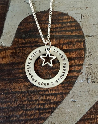 Shine Bright Necklace Handstamped Necklace Star Necklace Washer Necklace Star Jewelry Inspirational Necklace Quote Necklace